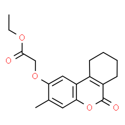 ChemSpider 2D Image | Ethyl [(3-methyl-6-oxo-7,8,9,10-tetrahydro-6H-benzo[c]chromen-2-yl)oxy]acetate | C18H20O5