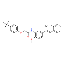 ChemSpider 2D Image | N-[2-Methoxy-5-(2-oxo-2H-chromen-3-yl)phenyl]-2-[4-(2-methyl-2-propanyl)phenoxy]acetamide | C28H27NO5