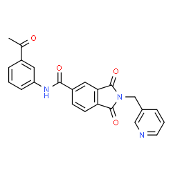 ChemSpider 2D Image | N-(3-Acetylphenyl)-1,3-dioxo-2-(3-pyridinylmethyl)-5-isoindolinecarboxamide | C23H17N3O4