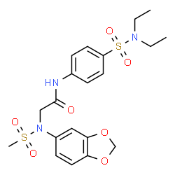 ChemSpider 2D Image | N~2~-1,3-Benzodioxol-5-yl-N-[4-(diethylsulfamoyl)phenyl]-N~2~-(methylsulfonyl)glycinamide | C20H25N3O7S2