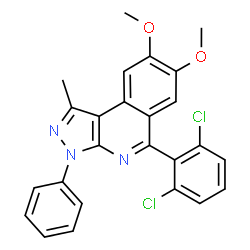 ChemSpider 2D Image | 5-(2,6-Dichlorophenyl)-7,8-dimethoxy-1-methyl-3-phenyl-3H-pyrazolo[3,4-c]isoquinoline | C25H19Cl2N3O2