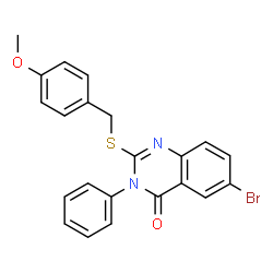 ChemSpider 2D Image | 6-Bromo-2-[(4-methoxybenzyl)sulfanyl]-3-phenyl-4(3H)-quinazolinone | C22H17BrN2O2S