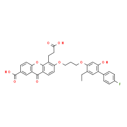 ChemSpider 2D Image | 5-(2-Carboxyethyl)-6-{3-[(5-ethyl-4'-fluoro-2-hydroxy-4-biphenylyl)oxy]propoxy}-9-oxo-9H-xanthene-2-carboxylic acid | C34H29FO9