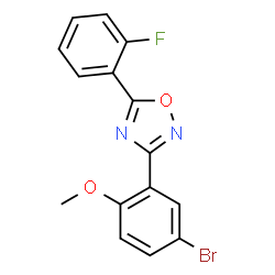 ChemSpider 2D Image | 3-(5-Bromo-2-methoxyphenyl)-5-(2-fluorophenyl)-1,2,4-oxadiazole | C15H10BrFN2O2
