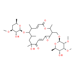 ChemSpider 2D Image | {(6E,14E)-9-[(4,6-Dideoxy-3-O-methyl-beta-D-xylo-hexopyranosyl)oxy]-12-hydroxy-3,8,10,12-tetramethyl-5,13-dioxo-4,17-dioxabicyclo[14.1.0]heptadeca-6,14-dien-2-yl}methyl 6-deoxy-2,3-di-O-methyl-beta-D-
allopyranoside | C35H56O14