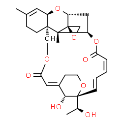 ChemSpider 2D Image | (4E,9R,10E,12Z,16R,16aS,17R,18R,19aR,23aR,25R)-25-hydroxy-9-[(1S)-1-hydroxyethyl]-16a,21-dimethyl-6,7,16,16a,22,23-hexahydro-3H,18H,19aH-spiro[5,9:16,18-dimethano[1,6,12]trioxacyclooctadecino[3,4-d]chromene-17,2'-oxirane]-3,14(9H)-dione | C29H36O9