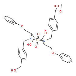 ChemSpider 2D Image | (3R,4S,5S,6R)-2-{4-[(S)-Hydroxy(methoxy)methyl]benzyl}-7-[4-(hydroxymethyl)benzyl]-3,6-bis(phenoxymethyl)-1,2,7-thiadiazepane-4,5-diol 1,1-dioxide | C35H40N2O9S