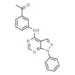 ChemSpider 2D Image | 1-{3-[(1-Phenyl-1H-pyrazolo[3,4-d]pyrimidin-4-yl)amino]phenyl}ethanone | C19H15N5O