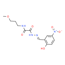 ChemSpider 2D Image | 2-[(2E)-2-(2-Hydroxy-5-nitrobenzylidene)hydrazino]-N-(3-methoxypropyl)-2-oxoacetamide | C13H16N4O6