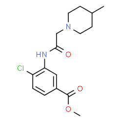 ChemSpider 2D Image | Methyl 4-chloro-3-{[(4-methyl-1-piperidinyl)acetyl]amino}benzoate | C16H21ClN2O3