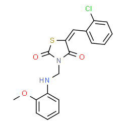 ChemSpider 2D Image | (5E)-5-(2-Chlorobenzylidene)-3-{[(2-methoxyphenyl)amino]methyl}-1,3-thiazolidine-2,4-dione | C18H15ClN2O3S
