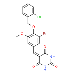 ChemSpider 2D Image | 5-{3-Bromo-4-[(2-chlorobenzyl)oxy]-5-methoxybenzylidene}-2,4,6(1H,3H,5H)-pyrimidinetrione | C19H14BrClN2O5