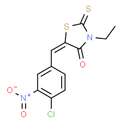 ChemSpider 2D Image | (5E)-5-(4-Chloro-3-nitrobenzylidene)-3-ethyl-2-thioxo-1,3-thiazolidin-4-one | C12H9ClN2O3S2