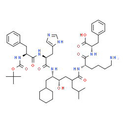 ChemSpider 2D Image | N~2~-[(4S,5S)-5-{[N-(tert-butoxycarbonyl)-L-phenylalanyl-L-histidyl]amino}-6-cyclohexyl-4-hydroxy-2-(2-methylpropyl)hexanoyl]-L-lysyl-L-phenylalanine | C51H76N8O9