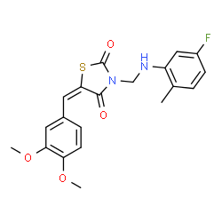 ChemSpider 2D Image | (5E)-5-(3,4-Dimethoxybenzylidene)-3-{[(5-fluoro-2-methylphenyl)amino]methyl}-1,3-thiazolidine-2,4-dione | C20H19FN2O4S