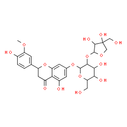 ChemSpider 2D Image | 5-Hydroxy-2-(4-hydroxy-3-methoxyphenyl)-4-oxo-3,4-dihydro-2H-chromen-7-yl 2-O-[3,4-dihydroxy-4-(hydroxymethyl)tetrahydro-2-furanyl]hexopyranoside | C27H32O15