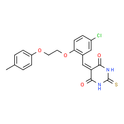 ChemSpider 2D Image | 5-{5-Chloro-2-[2-(4-methylphenoxy)ethoxy]benzylidene}-2-thioxodihydro-4,6(1H,5H)-pyrimidinedione | C20H17ClN2O4S