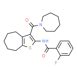 ChemSpider 2D Image | N-[3-(1-Azepanylcarbonyl)-5,6,7,8-tetrahydro-4H-cyclohepta[b]thiophen-2-yl]-2-fluorobenzamide | C23H27FN2O2S