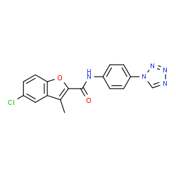 ChemSpider 2D Image | 5-Chloro-3-methyl-N-[4-(1H-tetrazol-1-yl)phenyl]-1-benzofuran-2-carboxamide | C17H12ClN5O2