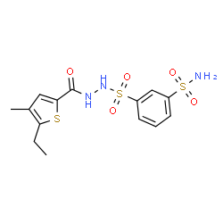 ChemSpider 2D Image | 3-({2-[(5-Ethyl-4-methyl-2-thienyl)carbonyl]hydrazino}sulfonyl)benzenesulfonamide | C14H17N3O5S3