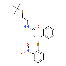ChemSpider 2D Image | N-[2-(tert-butylsulfanyl)ethyl]-N~2~-[(2-nitrophenyl)sulfonyl]-N~2~-phenylglycinamide | C20H25N3O5S2