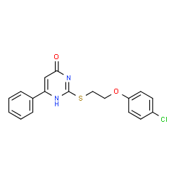 ChemSpider 2D Image | 4(3H)-pyrimidinone, 2-[[2-(4-chlorophenoxy)ethyl]thio]-6-phenyl- | C18H15ClN2O2S