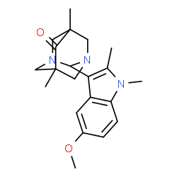 ChemSpider 2D Image | 2-(5-Methoxy-1,2-dimethyl-1H-indol-3-yl)-5,7-dimethyl-1,3-diazatricyclo[3.3.1.1~3,7~]decan-6-one | C21H27N3O2