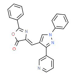 ChemSpider 2D Image | (4Z)-2-Phenyl-4-{[1-phenyl-3-(3-pyridinyl)-1H-pyrazol-4-yl]methylene}-1,3-oxazol-5(4H)-one | C24H16N4O2
