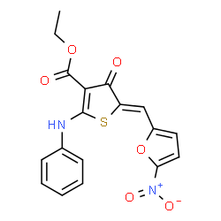 ChemSpider 2D Image | Ethyl (5Z)-2-anilino-5-[(5-nitro-2-furyl)methylene]-4-oxo-4,5-dihydro-3-thiophenecarboxylate | C18H14N2O6S