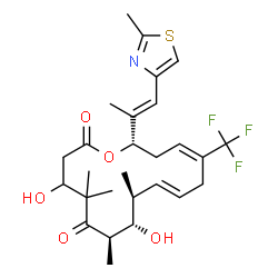 ChemSpider 2D Image | (7R,8S,9S,10E,13E,16S)-4,8-Dihydroxy-5,5,7,9-tetramethyl-16-[(1E)-1-(2-methyl-1,3-thiazol-4-yl)-1-propen-2-yl]-13-(trifluoromethyl)oxacyclohexadeca-10,13-diene-2,6-dione | C27H36F3NO5S