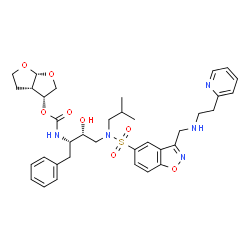 ChemSpider 2D Image | (3R,3aS,6aR)-Hexahydrofuro[2,3-b]furan-3-yl [(2S,3R)-3-hydroxy-4-(isobutyl{[3-({[2-(2-pyridinyl)ethyl]amino}methyl)-1,2-benzoxazol-5-yl]sulfonyl}amino)-1-phenyl-2-butanyl]carbamate | C36H45N5O8S