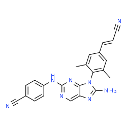 ChemSpider 2D Image | 4-[(8-Amino-9-{4-[(E)-2-cyanovinyl]-2,6-dimethylphenyl}-9H-purin-2-yl)amino]benzonitrile | C23H18N8
