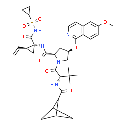 ChemSpider 2D Image | N-(Bicyclo[1.1.1]pent-2-ylcarbonyl)-3-methyl-L-valyl-(4R)-N-{(1R,2S)-1-[(cyclopropylsulfonyl)carbamoyl]-2-vinylcyclopropyl}-4-[(6-methoxy-1-isoquinolinyl)oxy]-L-prolinamide | C36H45N5O8S