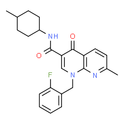 ChemSpider 2D Image | 1-(2-Fluorobenzyl)-7-methyl-N-(4-methylcyclohexyl)-4-oxo-1,4-dihydro-1,8-naphthyridine-3-carboxamide | C24H26FN3O2
