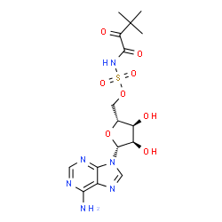 ChemSpider 2D Image | 5'-O-[(3,3-Dimethyl-2-oxobutanoyl)sulfamoyl]adenosine | C16H22N6O8S