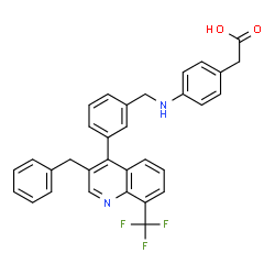 ChemSpider 2D Image | [4-({3-[3-Benzyl-8-(trifluoromethyl)-4-quinolinyl]benzyl}amino)phenyl]acetic acid | C32H25F3N2O2