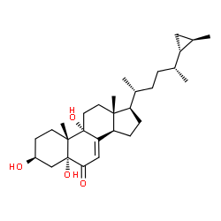 ChemSpider 2D Image | (3S,5R,9R,10R,13R,14R,17R)-3,5,9-Trihydroxy-10,13-dimethyl-17-{(2R,5R)-5-[(1R,2R)-2-methylcyclopropyl]-2-hexanyl}-1,2,3,4,5,9,10,11,12,13,14,15,16,17-tetradecahydro-6H-cyclopenta[a]phenanthren-6-one (
non-preferred name) | C29H46O4