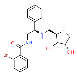 ChemSpider 2D Image | 2-Bromo-N-[(2R)-2-({[(2R,3R,4S)-3,4-dihydroxy-2-pyrrolidinyl]methyl}amino)-2-phenylethyl]benzamide | C20H24BrN3O3