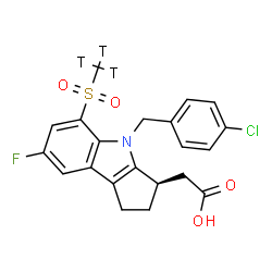 ChemSpider 2D Image | {(3R)-4-(4-Chlorobenzyl)-7-fluoro-5-[(~3~H_3_)methylsulfonyl]-1,2,3,4-tetrahydrocyclopenta[b]indol-3-yl}acetic acid | C21H16T3ClFNO4S