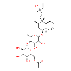 ChemSpider 2D Image | (1S,3R,4S,4aR,8aR)-4-[(3S)-3-Hydroxy-3-methyl-4-penten-1-yl]-3,4,8,8a-tetramethyl-1,2,3,4,4a,5,6,8a-octahydro-1-naphthalenyl 4-O-(6-O-acetyl-beta-D-glucopyranosyl)-6-deoxy-alpha-L-mannopyranoside | C34H56O12