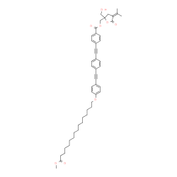 ChemSpider 2D Image | [2-(Hydroxymethyl)-4-isopropylidene-5-oxotetrahydro-2-furanyl]methyl 4-{[4-({4-[(16-methoxy-16-oxohexadecyl)oxy]phenyl}ethynyl)phenyl]ethynyl}benzoate | C49H58O8