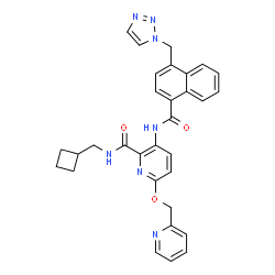 ChemSpider 2D Image | N-(Cyclobutylmethyl)-6-(2-pyridinylmethoxy)-3-{[4-(1H-1,2,3-triazol-1-ylmethyl)-1-naphthoyl]amino}-2-pyridinecarboxamide | C31H29N7O3