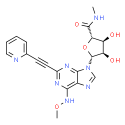 ChemSpider 2D Image | (2S,3S,4R,5R)-3,4-Dihydroxy-5-[6-(methoxyamino)-2-(2-pyridinylethynyl)-9H-purin-9-yl]-N-methyltetrahydro-2-furancarboxamide | C19H19N7O5