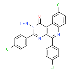 ChemSpider 2D Image | 2-Amino-9-chloro-3,5-bis(4-chlorophenyl)pyrimido[4,5-c]quinolin-1(2H)-one | C23H13Cl3N4O