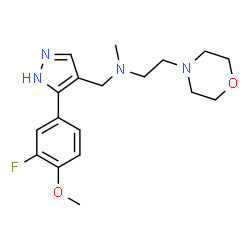 ChemSpider 2D Image | N-{[5-(3-Fluoro-4-methoxyphenyl)-1H-pyrazol-4-yl]methyl}-N-methyl-2-(4-morpholinyl)ethanamine | C18H25FN4O2
