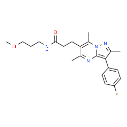 ChemSpider 2D Image | 3-[3-(4-Fluorophenyl)-2,5,7-trimethylpyrazolo[1,5-a]pyrimidin-6-yl]-N-(3-methoxypropyl)propanamide | C22H27FN4O2