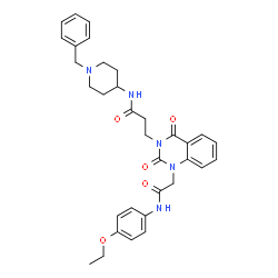 ChemSpider 2D Image | N-(1-Benzyl-4-piperidinyl)-3-[1-{2-[(4-ethoxyphenyl)amino]-2-oxoethyl}-2,4-dioxo-1,4-dihydro-3(2H)-quinazolinyl]propanamide | C33H37N5O5