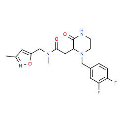 ChemSpider 2D Image | 2-[1-(3,4-Difluorobenzyl)-3-oxo-2-piperazinyl]-N-methyl-N-[(3-methyl-1,2-oxazol-5-yl)methyl]acetamide | C19H22F2N4O3