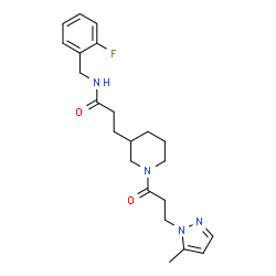 ChemSpider 2D Image | N-(2-Fluorobenzyl)-3-{1-[3-(5-methyl-1H-pyrazol-1-yl)propanoyl]-3-piperidinyl}propanamide | C22H29FN4O2