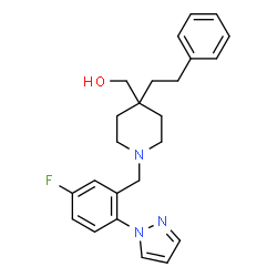 ChemSpider 2D Image | {1-[5-Fluoro-2-(1H-pyrazol-1-yl)benzyl]-4-(2-phenylethyl)-4-piperidinyl}methanol | C24H28FN3O